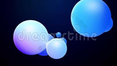 三维抽象背景，熔融蜡滴与内部蓝色辉光合并，并在液体中<strong>飞散</strong>。 无缝回路